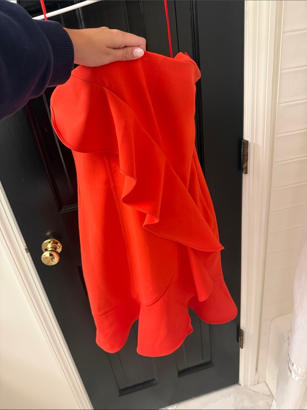 Likely Bright Red Ruffle Strapless Mini Dress